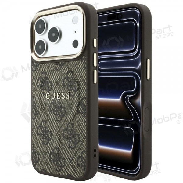Apple iPhone 18 Pro Max fodral - Guess PU Leather 4G Gold Frame Embossed MagSafe (brun)