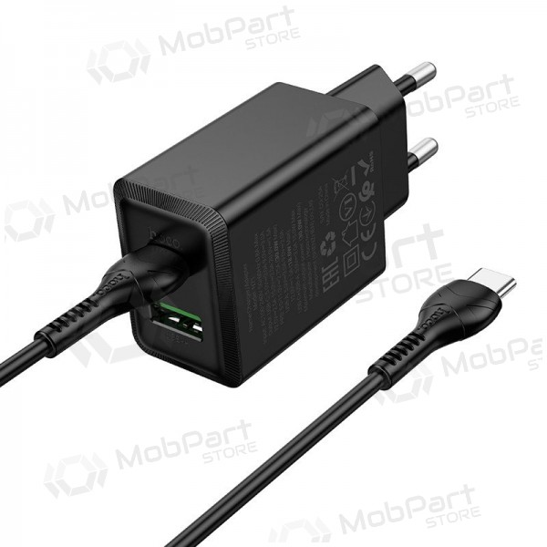 Telefonladdare Hoco N71 30 W GaN USB-C + USB-A med USB-C-kabel 1 m svart
