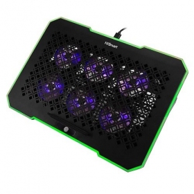 Nešiojamojo kompiuterio aušinimo stovas HISMART,med 6 RGB ventiliatoriais, 5 padėčių