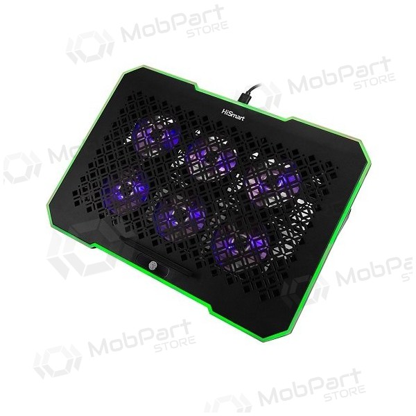 Nešiojamojo kompiuterio aušinimo stovas HISMART,med 6 RGB ventiliatoriais, 5 padėčių