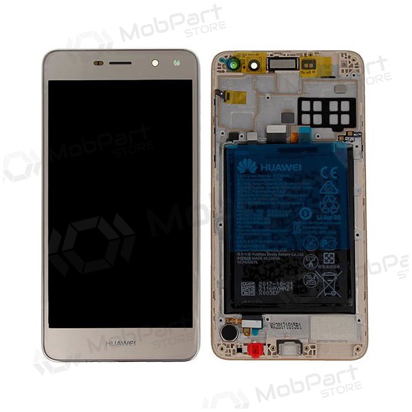 Huawei Y6 2017 (Nova Young) / Y5 2017 (Y5-3) skärm (guld) (med ram och batteri) (service pack) (original)