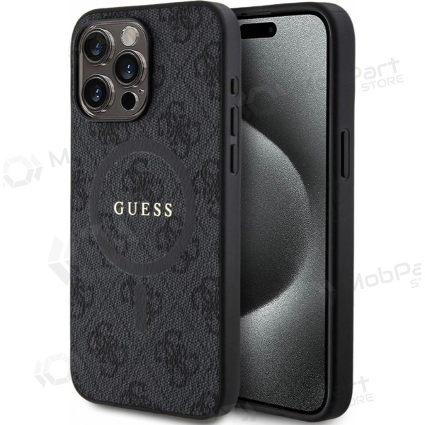Apple iPhone 15 Pro Max fodral - Guess PU Leather 4G Colored Ring MagSafe (svart)