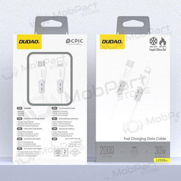 Lightning-kabel Dudao L25SX USB-C till Lightning 2 m 30 W vit