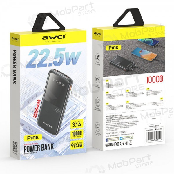 Powerbank Power Bank Awei P10K 22.5W 10000mAh svart