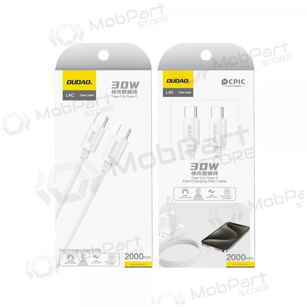 USB-C-kabel Dudao L4C USB-C till USB-C 2 m 30 W vit
