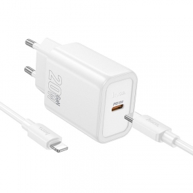 Laddare Hoco N60 20W GaN USB-C + USB-C to Lightning cable 1.0m vit