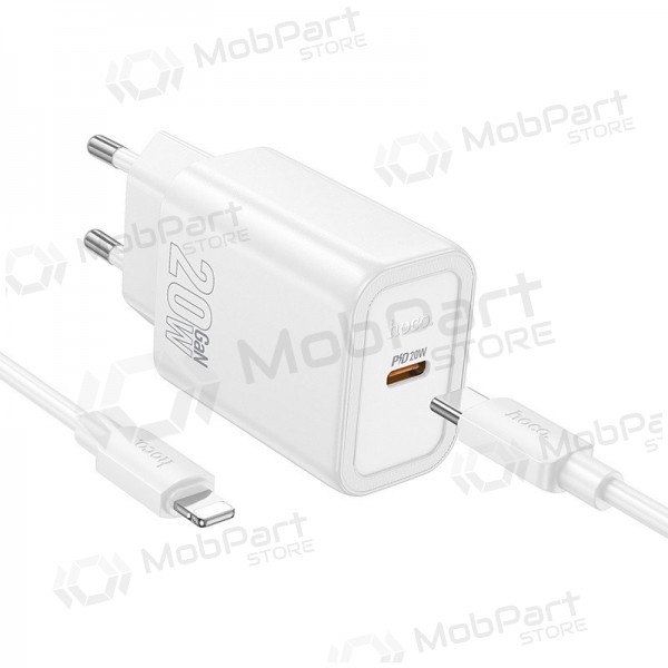 Laddare Hoco N60 20W GaN USB-C + USB-C to Lightning cable 1.0m vit