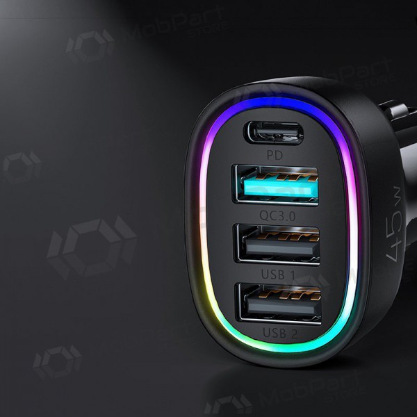 Laddare automobilinis Joyroom JR-CL09 LED 4xUSB (PD, QC) 45W (svart)