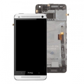 HTC One Mini skärm (vit) (med ram) (begagnad grade C, original)