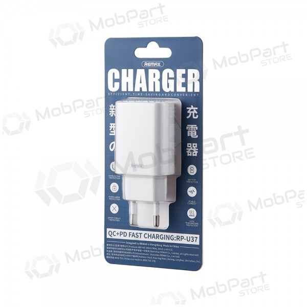 Telefonladdare Remax RP-U37 20 W USB-C + USB-A vit