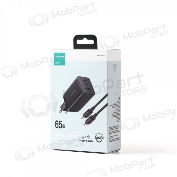Laddare buitinis Joyroom GaN JR-TCG01 2xUSB-C/USB-A 65W + USB-C cable 1.2m svart