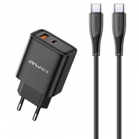 Laddare Awei PD81C-EU USB-A/USB-C + USB-C to USB-C cable svart