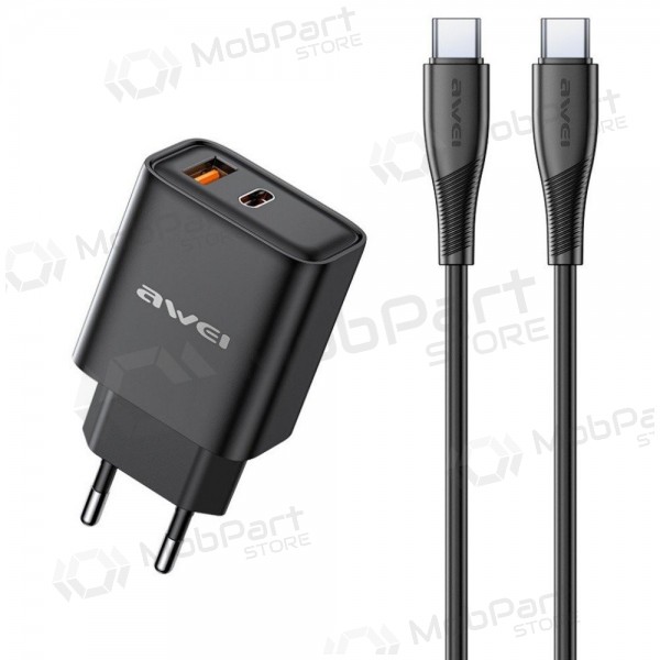 Laddare Awei PD81C-EU USB-A/USB-C + USB-C to USB-C cable svart