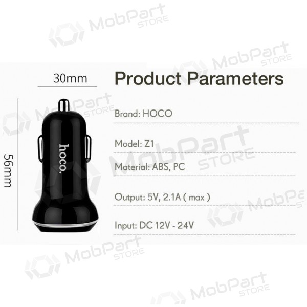 Billaddare HOCO Z1 Dual USB (5V 2.1A) (vit)