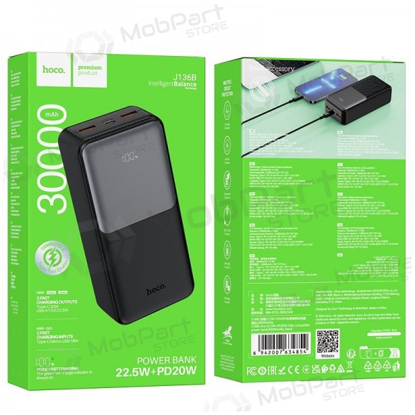 Powerbank Power Bank Hoco J136B 22.5W+PD20W 30000mAh svart