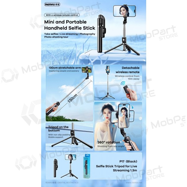 Selfiestick Remax P17 1.3m svart
