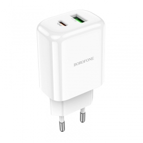 Laddare Borofone BN4 1xUSB, 1xType-C QC 3.0, PD 2.0 20W (vit)