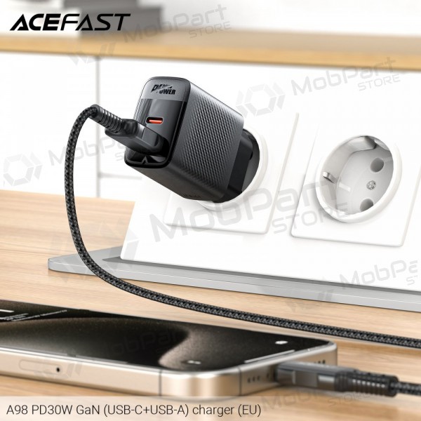 Laddare Acefast A98 30W GaN USB-C/USB-A svart