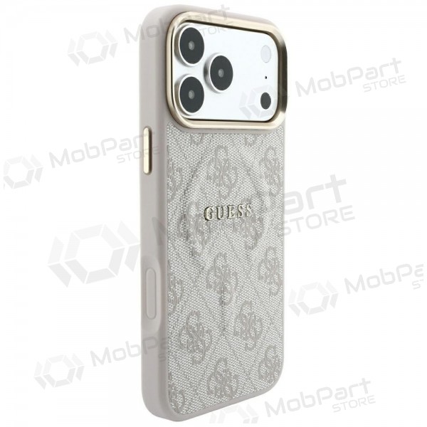 Apple iPhone 18 Pro Max fodral - Guess PU Leather 4G Gold Frame Embossed MagSafe (rosa)