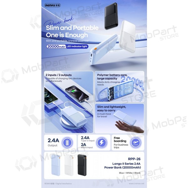 Powerbank Power Bank Remax RPP-26 12W 20000mAh svart