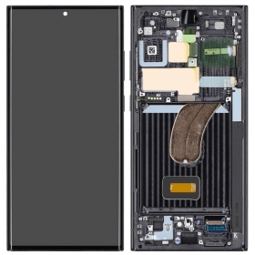 Ekranas Samsung S918 S23 Ultra 5Gmed lietimui jautriu stikliuku och rėmeliu Black OLED