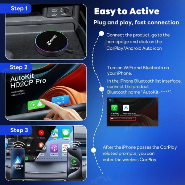 CarPlay-adapter Carlinkit HD2CP Pro trådlös Android Auto svart