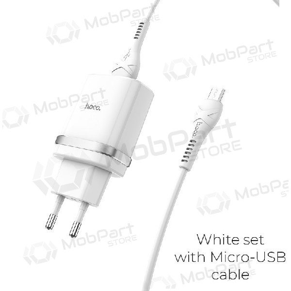 Laddare HOCO C12Q Smart USB + microUSB kabel (QC3.0) (vit)