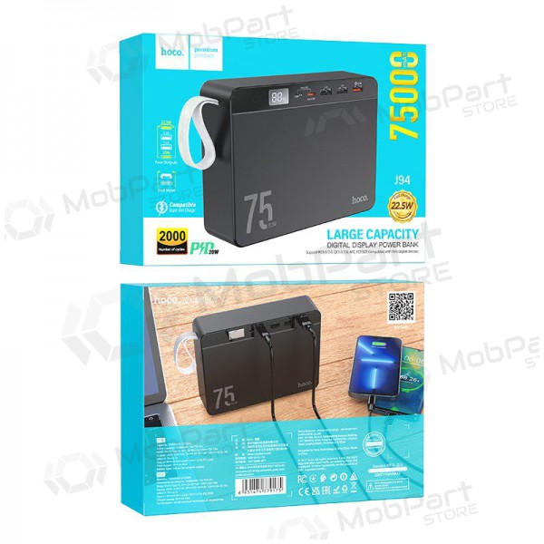 Powerbank Power Bank Hoco J94 Overlord 22.5W 75000mAh svart Powerbank Power Bank Hoco J94 Overlord 22.5W 75000mAh svart