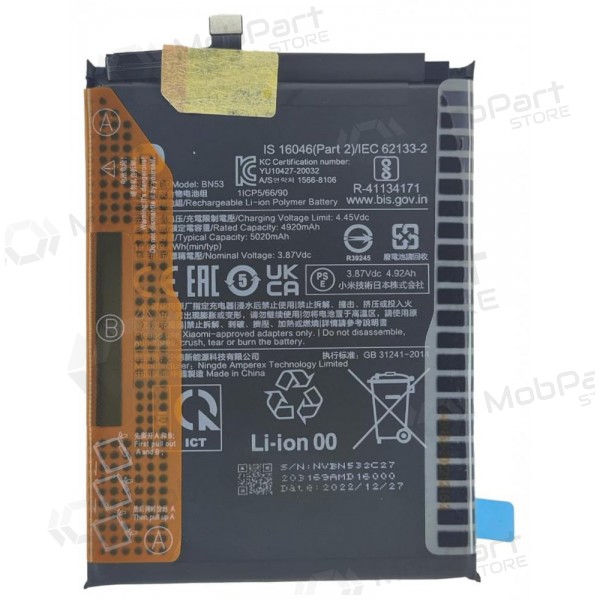 Xiaomi Redmi Note 9 Pro Max, Redmi Note 10 Pro batteri, akumuliatorius (BN53) (original)