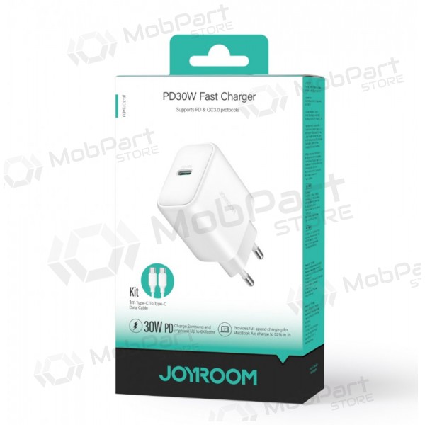 Laddare Joyroom JR-TCF24 USB-C PD30W + USB-C to USB-C cable 1.0m vit