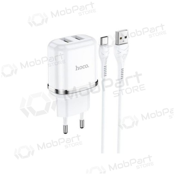 Laddare HOCO N4 Aspiring Dual USB + type-C kabel (5V 2.4A) (vit)