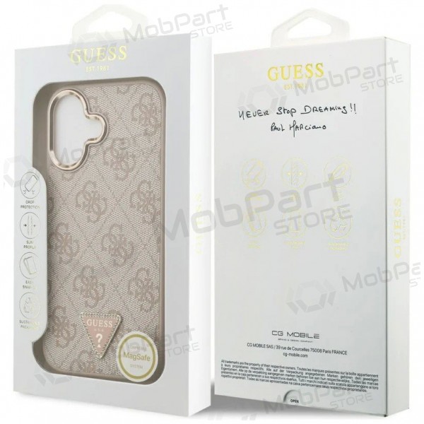 Apple iPhone 17 fodral - Guess PU Leather 4G Strass Triangle Logo Gold Frame MagSafe (rosa)