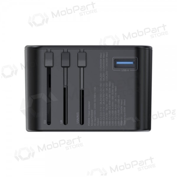 Universell kelioninis laddare Choetech PD5009 65W 2xUSB-C/USB-A svart