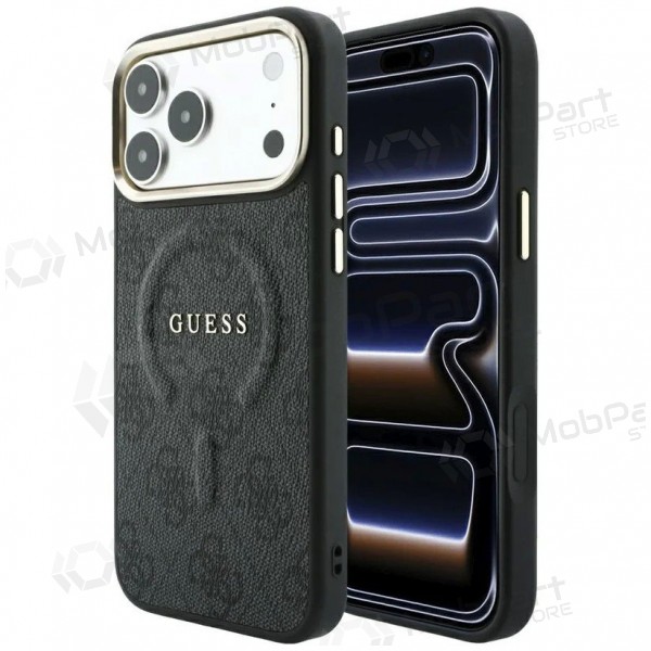 Apple iPhone 18 Pro Max fodral - Guess PU Leather 4G Gold Frame Embossed MagSafe (svart)