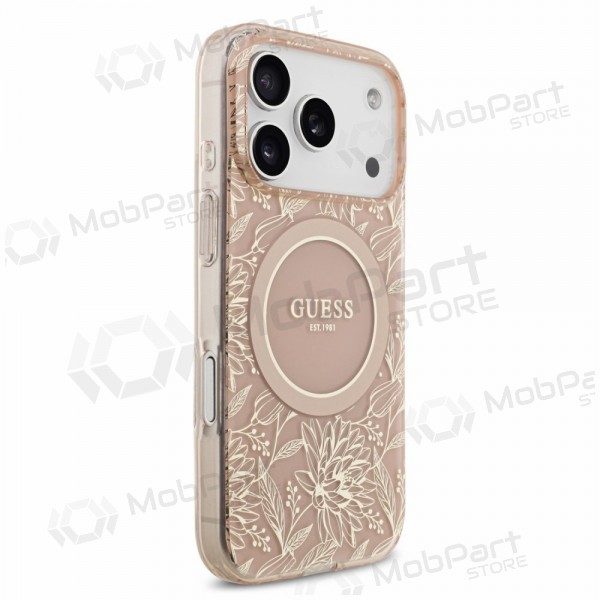 Apple iPhone 18 Pro fodral - Guess IML Flowers Allover Strap MagSafe (rosa)