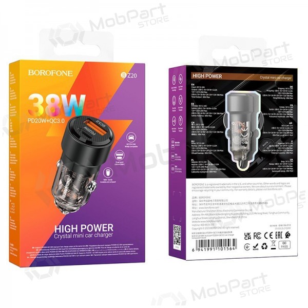 Laddare automobilinis Borofone BZ20 PD20W+QC3.0 38W svart