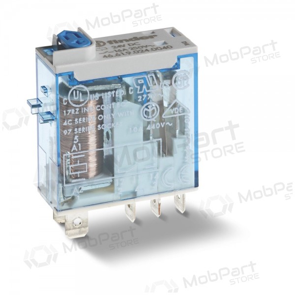 Relä 1-poligt 46-serien Finder 466182300054 - 230V AC, 16A/250VAC, TEST mygtukas, LED indikacija