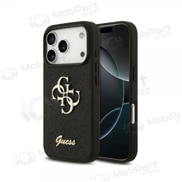 Apple iPhone 18 Pro Max fodral - Guess PU Fixed Glitter 4G Metal Logo (svart)