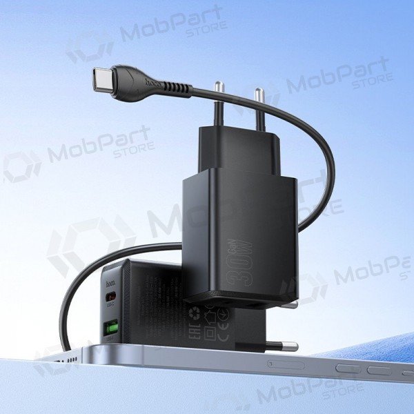 Telefonladdare Hoco N71 30 W GaN USB-C + USB-A med USB-C-kabel 1 m svart