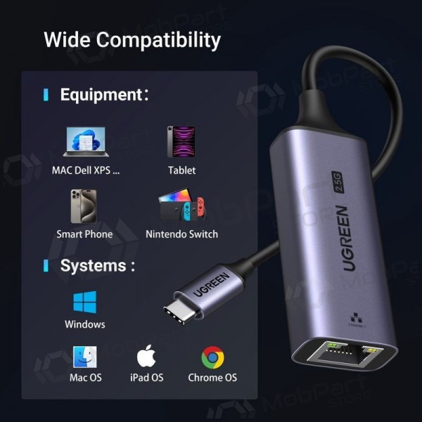 USB-C-adapter Ugreen CM648 USB-C till RJ45 grå