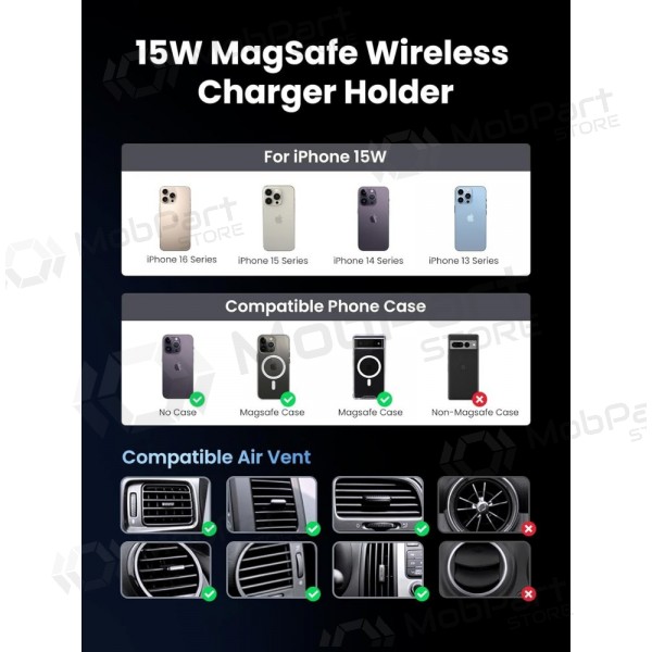 Automobilinis laikiklis-laddare Ugreen W708 MagSafe 15W (35970) svart