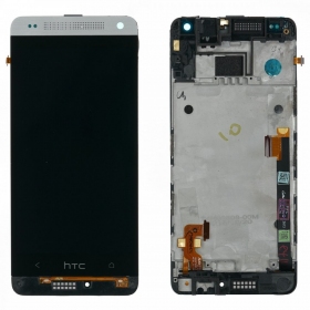 HTC One Mini (M4) skärm (silver) (med ram) (service pack) (original)
