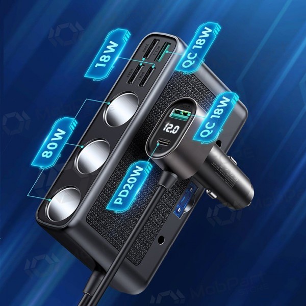 Laddare automobilinis Joyroom 9in1 154W 3x12V, PD USB Type-C, QC3.0 USB-A, 4xUSB-A JR-CL06