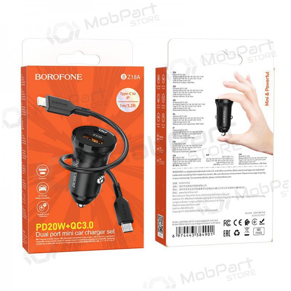 Laddare automobilinis Borofone BZ18A USB-A/Type-C PD20W+QC3.0 + Lightning (svart)