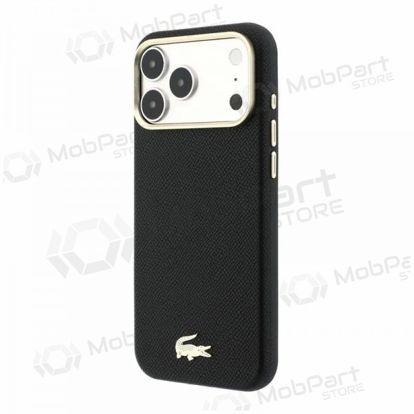 Apple iPhone 18 Pro fodral - Lacoste PU Leather Champs Elysees Gold Logo MagSafe (svart)