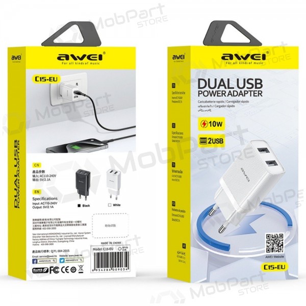 Laddare Awei C15-EU 2xUSB-A 10W vit
