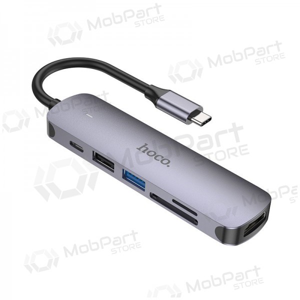 USB-C-adapter Hoco HB28 USB-C till HDMI + USB 3.0 + USB 2.0 + SD + TF + PD grå