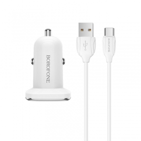 Laddare automobilinis Borofone BZ12 USB + Type-C (2.4A) (vit)