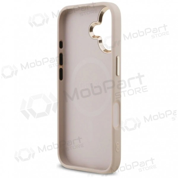 Apple iPhone 17 fodral - Guess PU Leather 4G Strass Triangle Logo Gold Frame MagSafe (rosa)