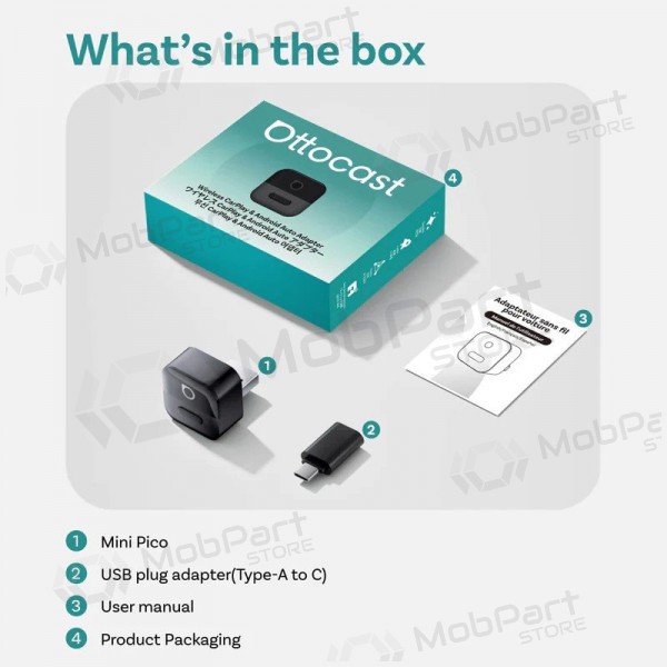 Trådlös CarPlay / Android Auto-adapter Ottocast Mini Pico CA525-T svart